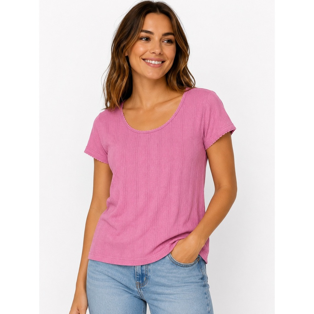 Philosophy Republic Clothing Pink Pointelle Knit Top Short Sleeve Cotton 2X NWT